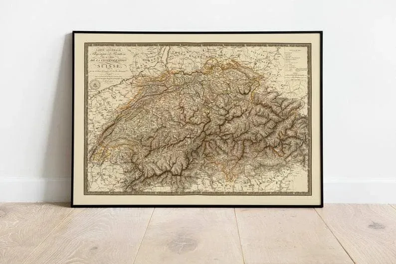 Historical Map of Switzerland 1822| Old Map Wall Decor