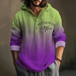 Horror Movie Sandworm Snake Embroidery Gradient Linen Hooded Shirt