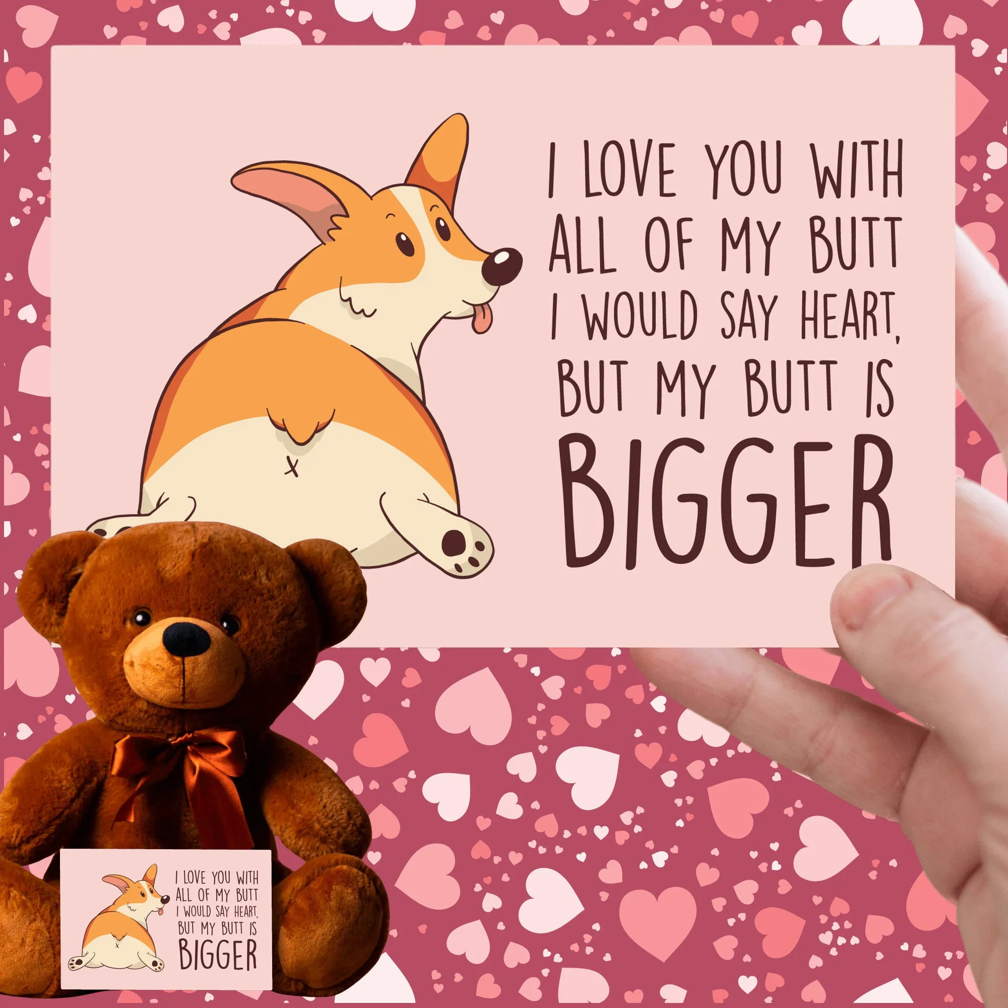 I Love You With All My Butt Teddy Bear with Message Card, PRICE INCLUDES FREE SHIPPING