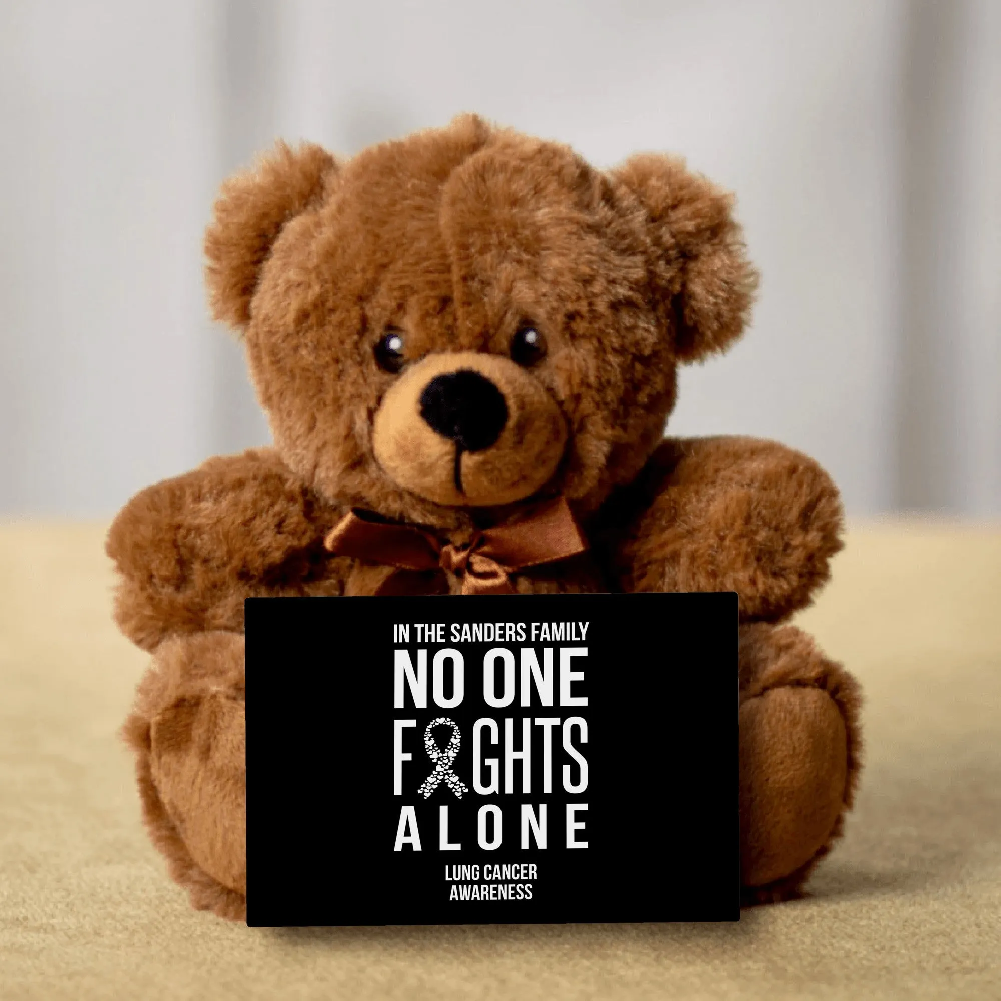 In This Family No One Fights Alone Lung Cancer Teddy Bear -Personalized - PRICE INCLUDES FREE SHIPPING