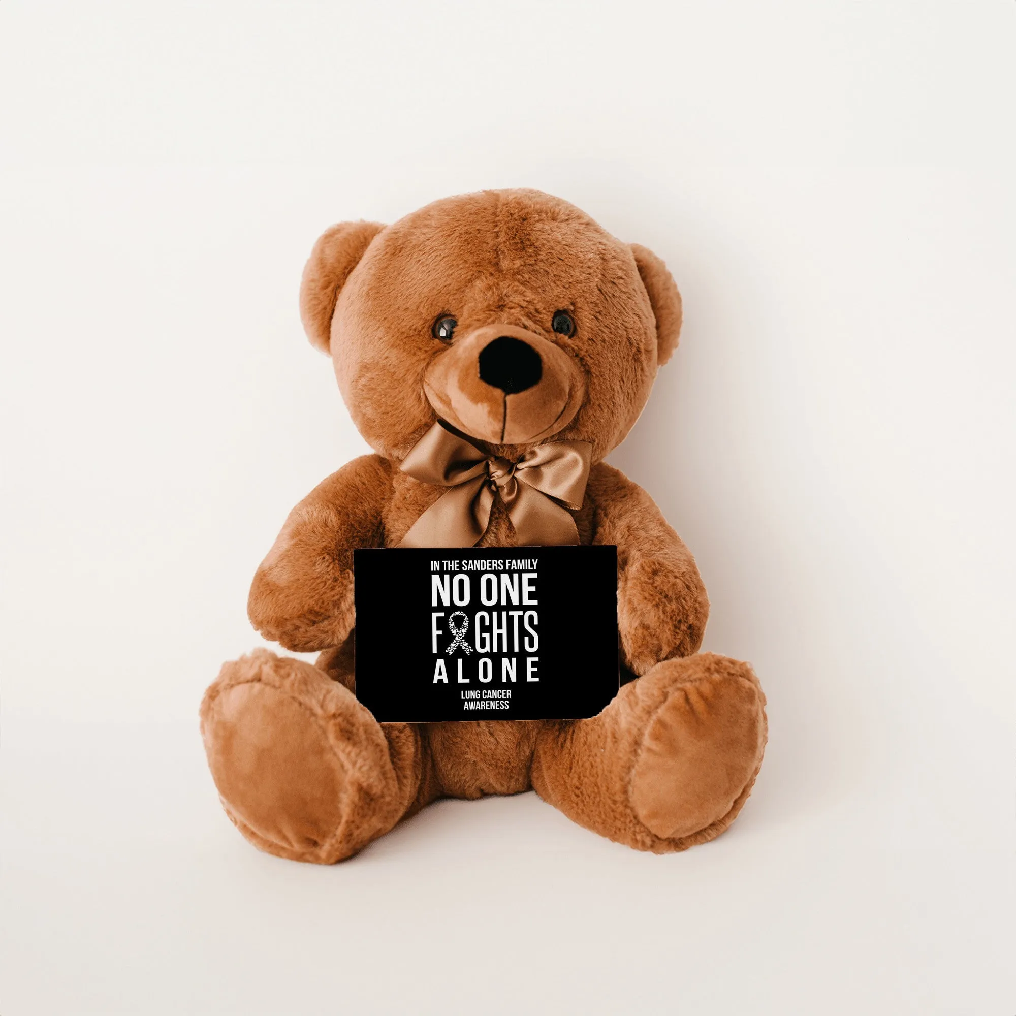 In This Family No One Fights Alone Lung Cancer Teddy Bear -Personalized - PRICE INCLUDES FREE SHIPPING