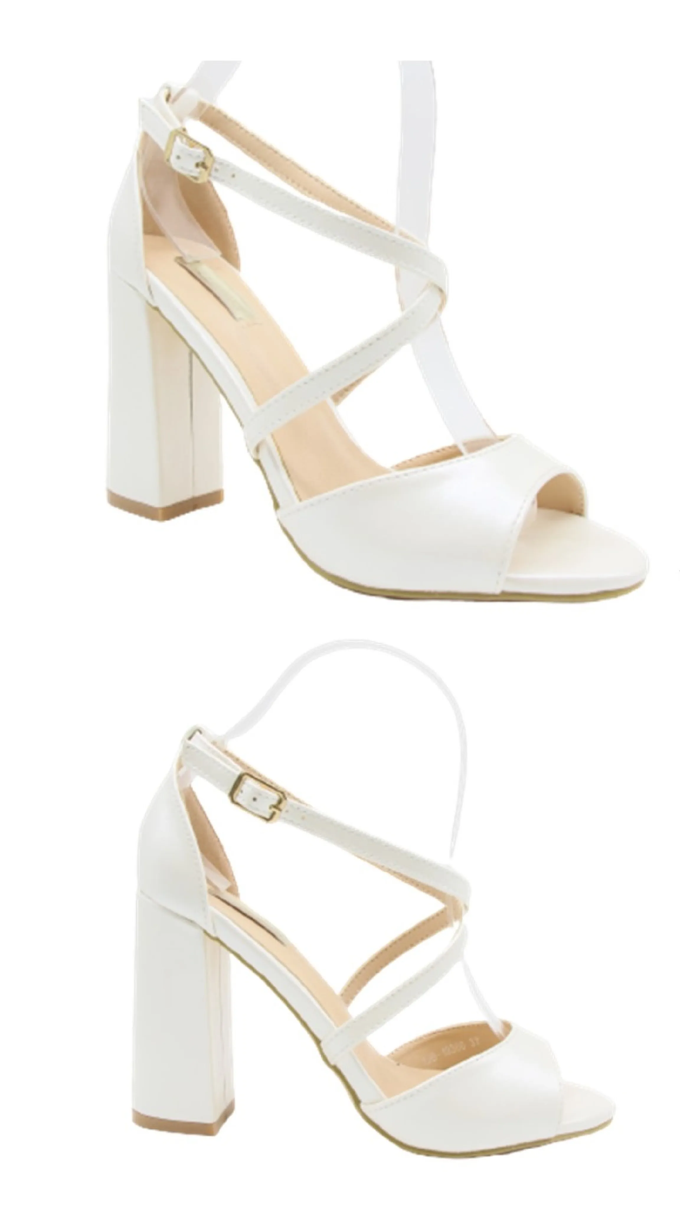 Jessica White Block Heel Sandals
