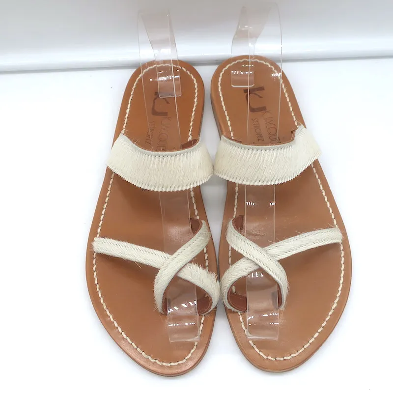 K. Jacques Tonkin Toe Ring Sandals Cream Pony Hair Size 40 Flat Slides