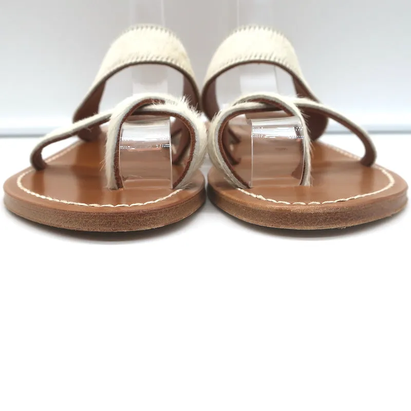 K. Jacques Tonkin Toe Ring Sandals Cream Pony Hair Size 40 Flat Slides