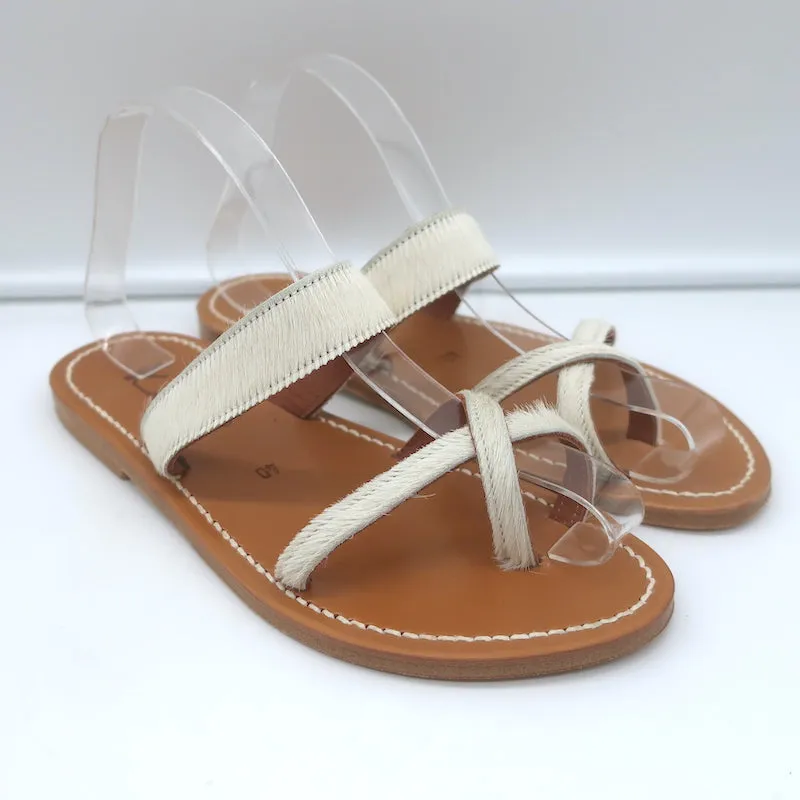 K. Jacques Tonkin Toe Ring Sandals Cream Pony Hair Size 40 Flat Slides