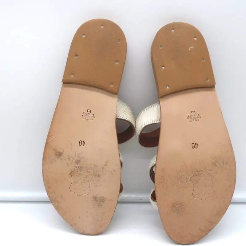 K. Jacques Tonkin Toe Ring Sandals Cream Pony Hair Size 40 Flat Slides