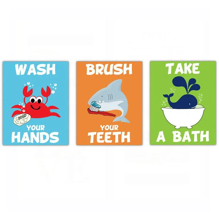 Kids Bathroom Rules Bathroom Wall Art - Set of 3