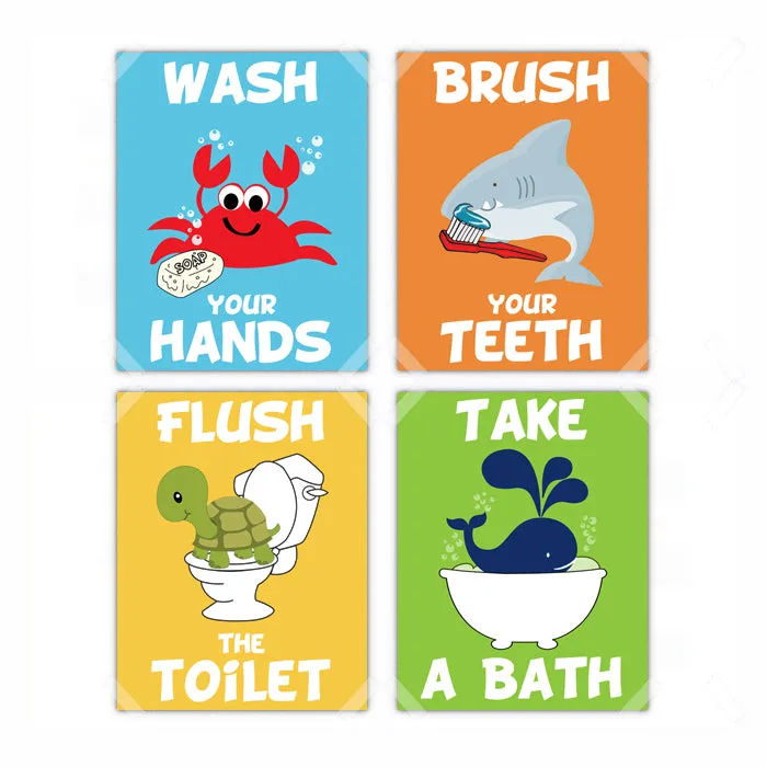 Kids Bathroom Rules Bathroom Wall Art - Set of 4
