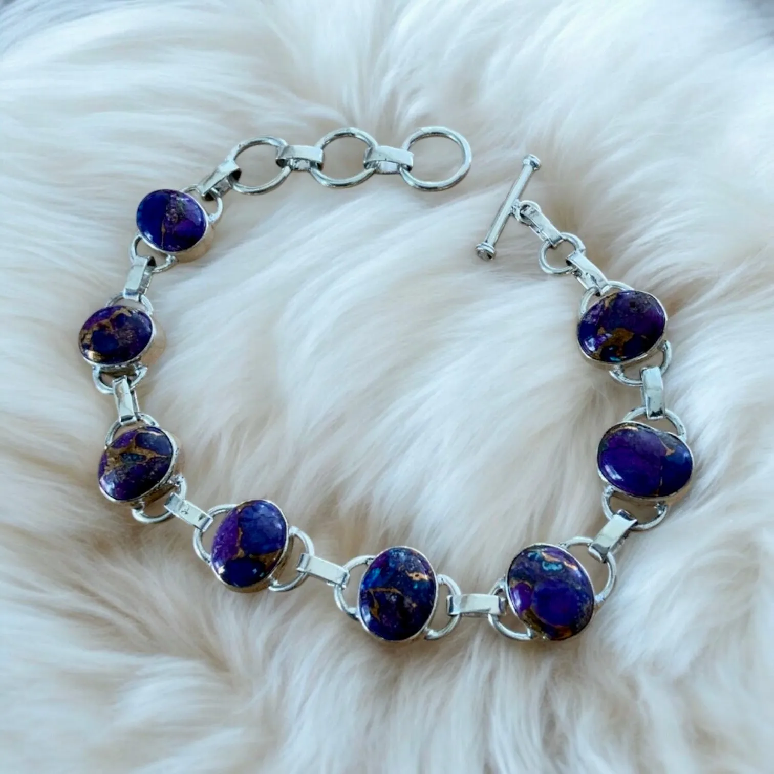 Kingman Purple Turquoise Solid 925 Sterling Silver Bracelet