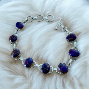 Kingman Purple Turquoise Solid 925 Sterling Silver Bracelet
