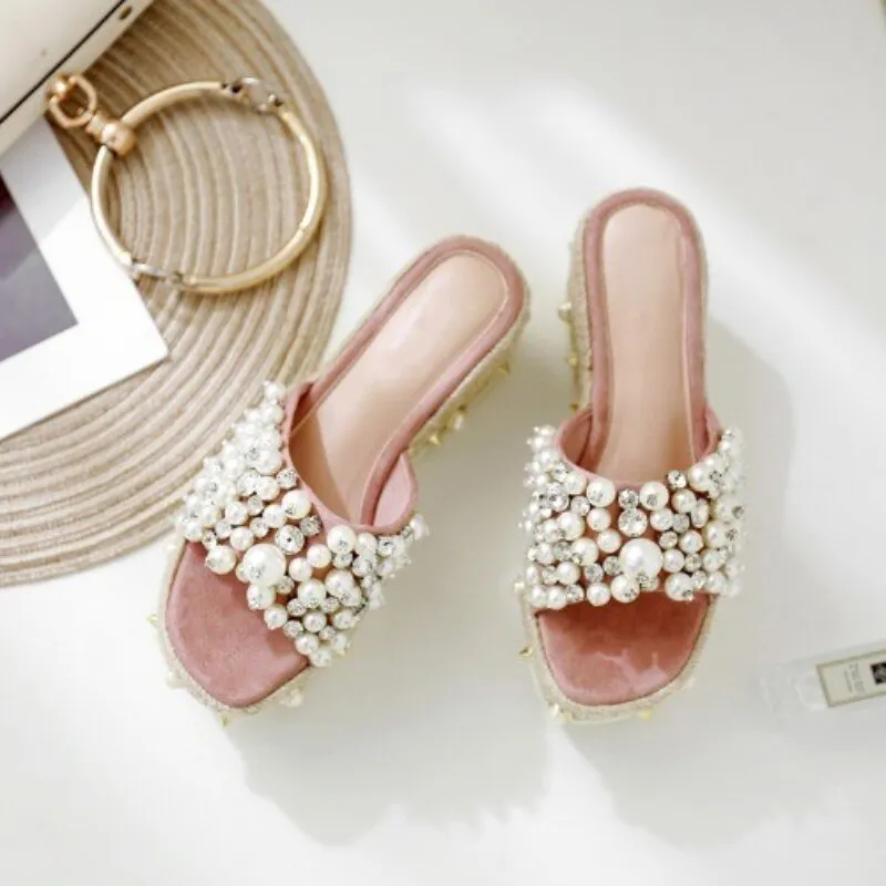 Ladies Summer Outside Thick Platform Wedges Slip On Beach Slippers