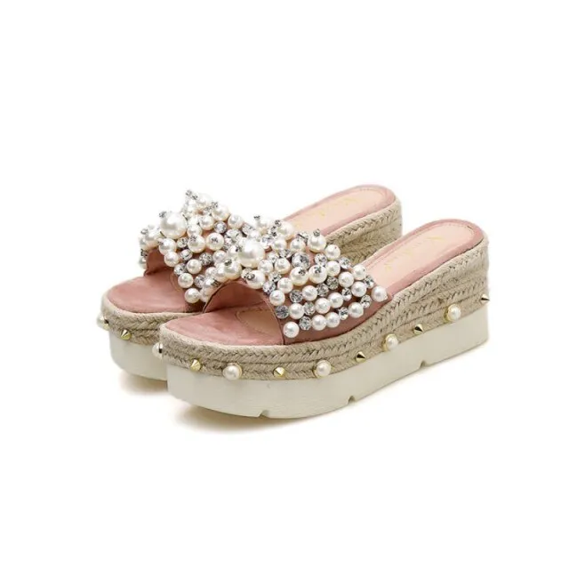 Ladies Summer Outside Thick Platform Wedges Slip On Beach Slippers