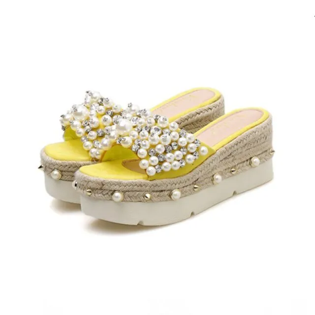 Ladies Summer Outside Thick Platform Wedges Slip On Beach Slippers