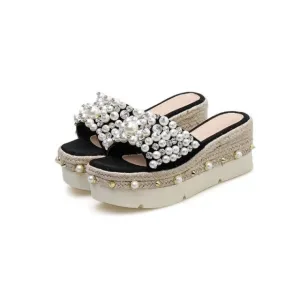 Ladies Summer Outside Thick Platform Wedges Slip On Beach Slippers