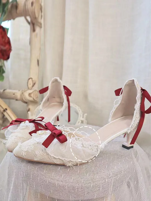 Lolita Wedding Dress Lolita Footwear Black Ruffles Bows Stiletto Heel Lolita Shoes