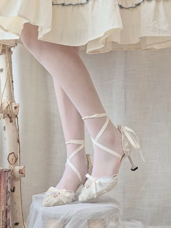 Lolita Wedding Dress Lolita Footwear Black Ruffles Bows Stiletto Heel Lolita Shoes