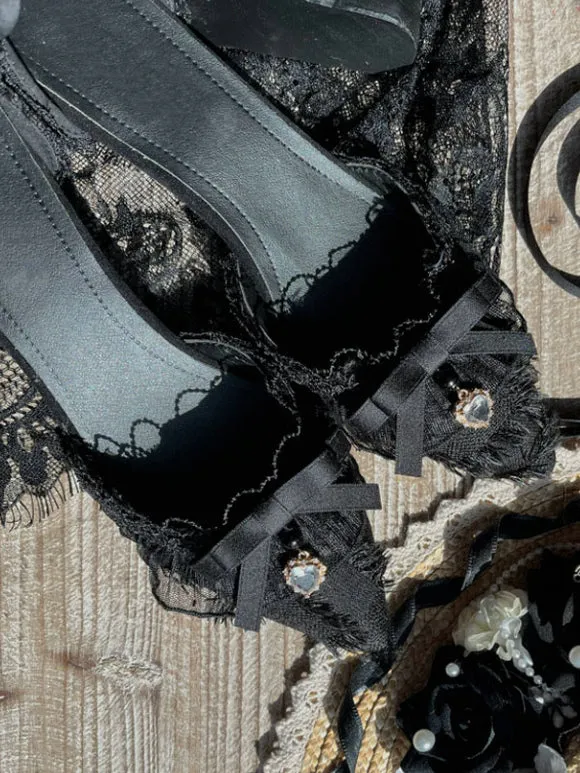 Lolita Wedding Dress Lolita Footwear Black Ruffles Bows Stiletto Heel Lolita Shoes