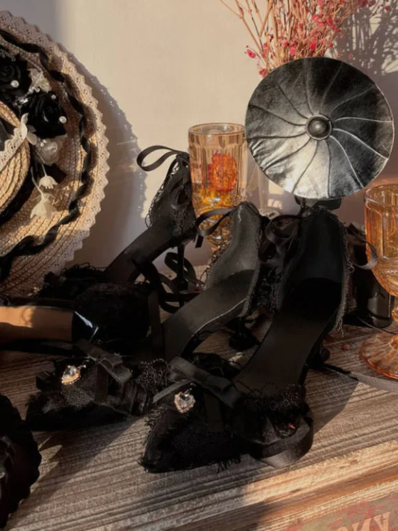 Lolita Wedding Dress Lolita Footwear Black Ruffles Bows Stiletto Heel Lolita Shoes