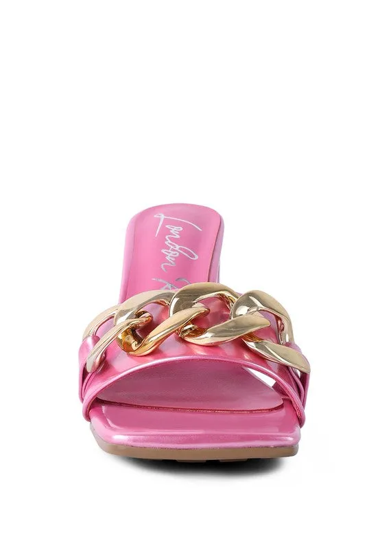 London Rag Playdoll Metal Chain Detail Block Heel Sandal