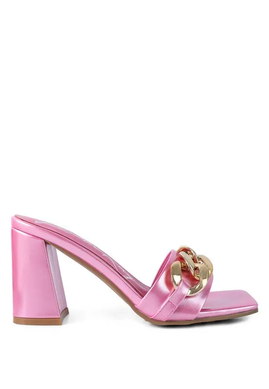 London Rag Playdoll Metal Chain Detail Block Heel Sandal