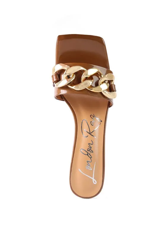London Rag Playdoll Metal Chain Detail Block Heel Sandal