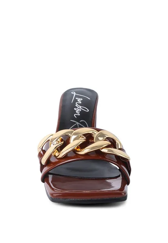 London Rag Playdoll Metal Chain Detail Block Heel Sandal