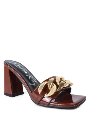 London Rag Playdoll Metal Chain Detail Block Heel Sandal