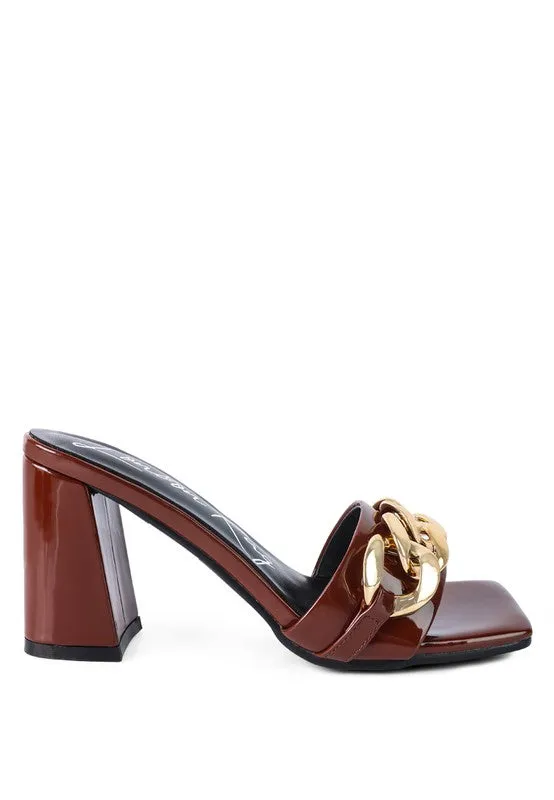 London Rag Playdoll Metal Chain Detail Block Heel Sandal