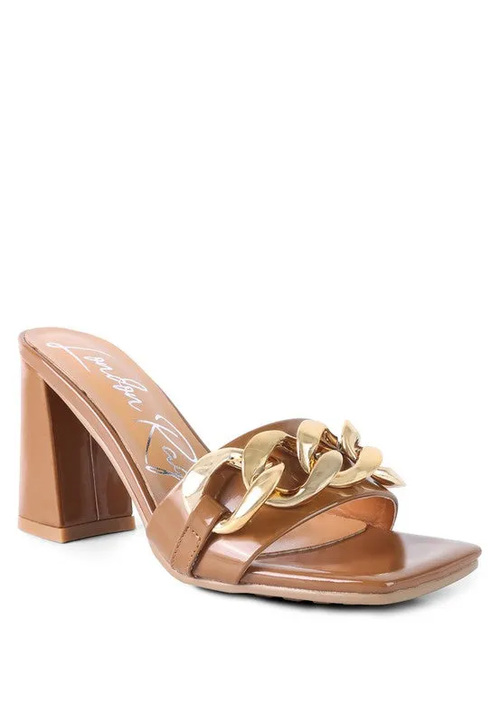 London Rag Playdoll Metal Chain Detail Block Heel Sandal