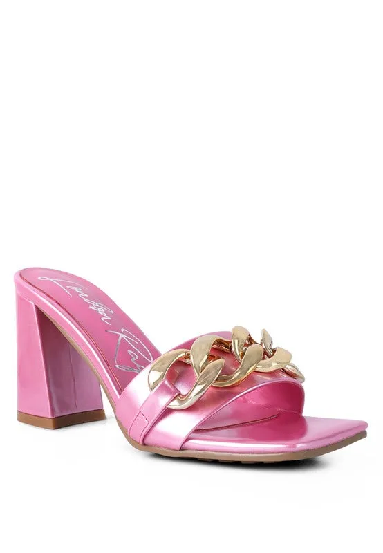 London Rag Playdoll Metal Chain Detail Block Heel Sandal