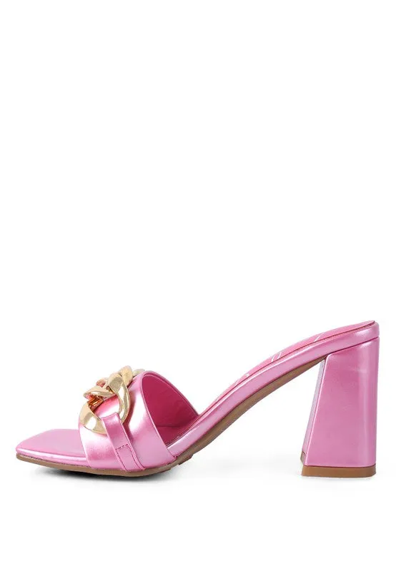 London Rag Playdoll Metal Chain Detail Block Heel Sandal