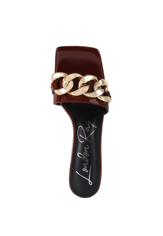 London Rag Playdoll Metal Chain Detail Block Heel Sandal