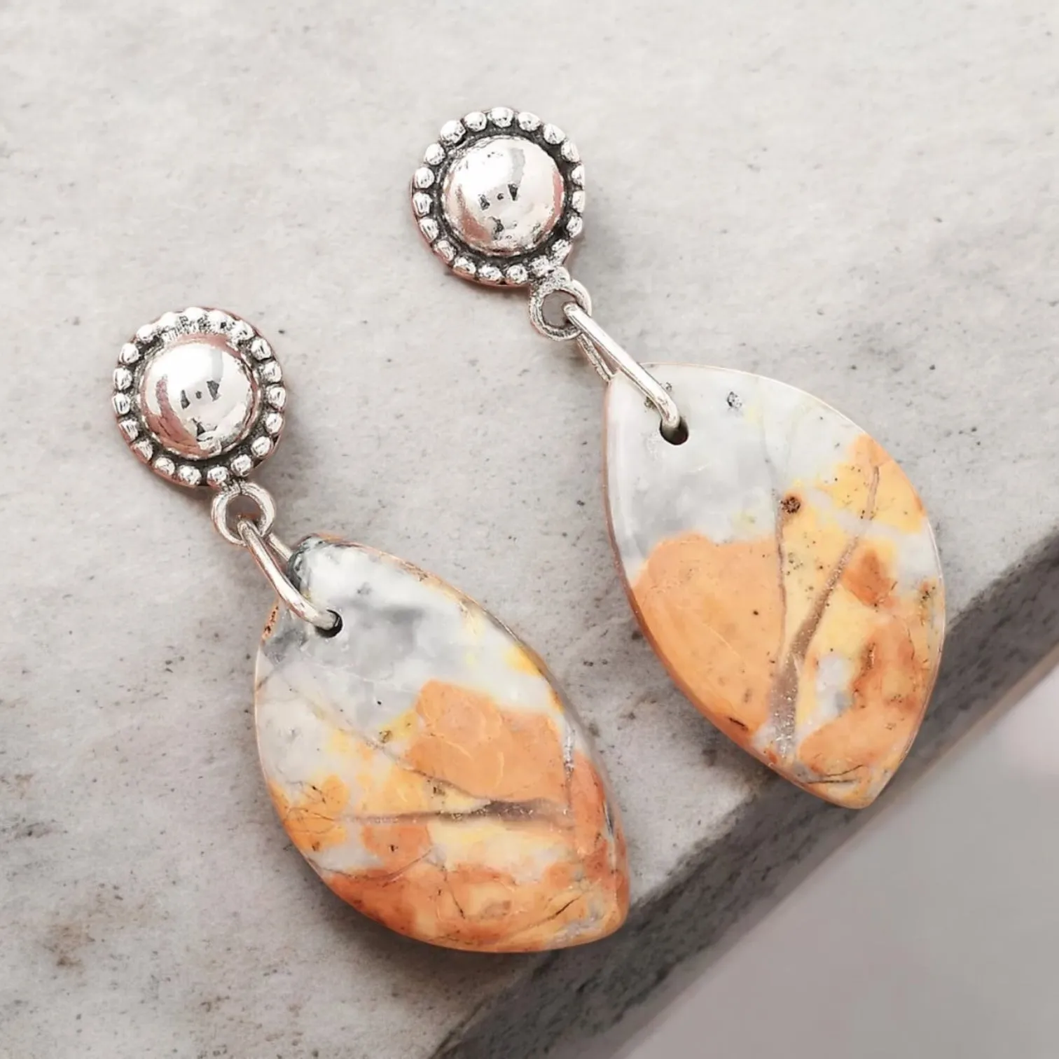 Maligano Jasper post Solid 925 Sterling Silver Earrings
