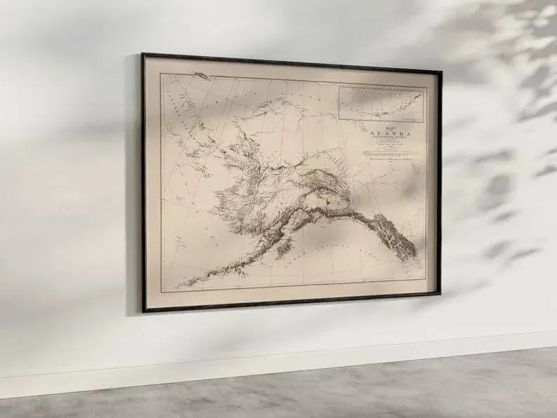 Map of Alaska and Adjoining Regions 1880| Map Wall Decor