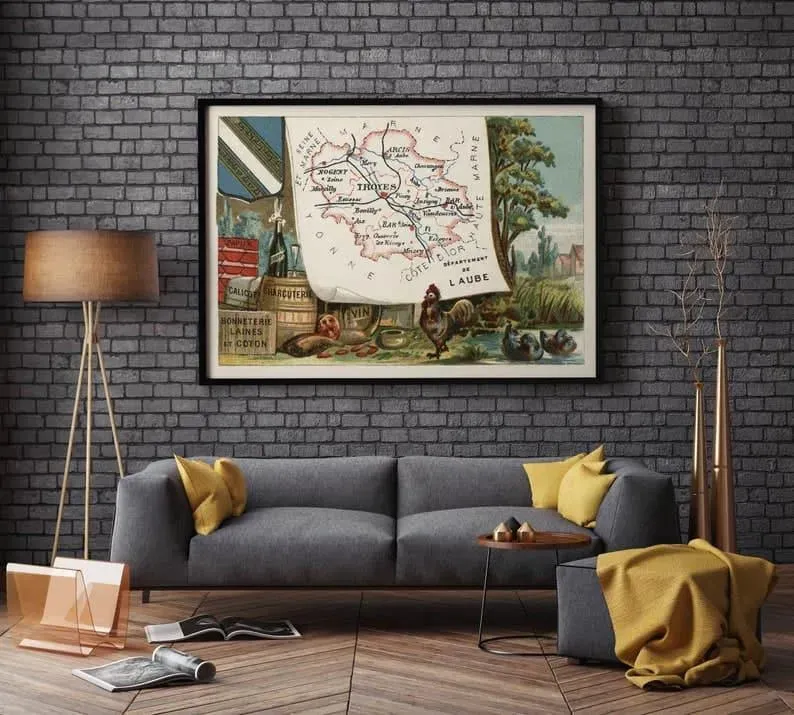 Map of Department of Aube, France| Troyes Wall Art