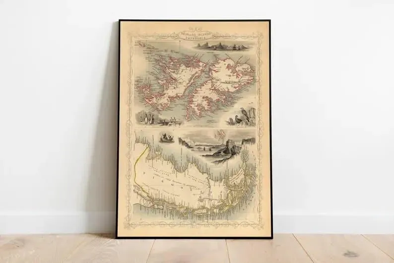 Map of Falkland islands and Patagonia 1851| Old Map Poster Wall Art