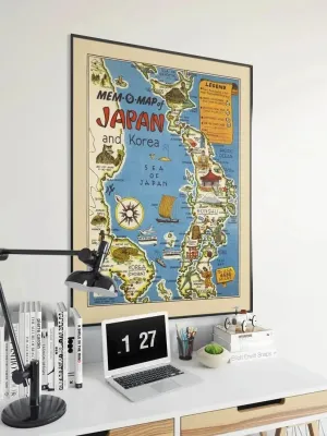 Map of Japan and Korea Wall Print| Japan Map Wall Art|