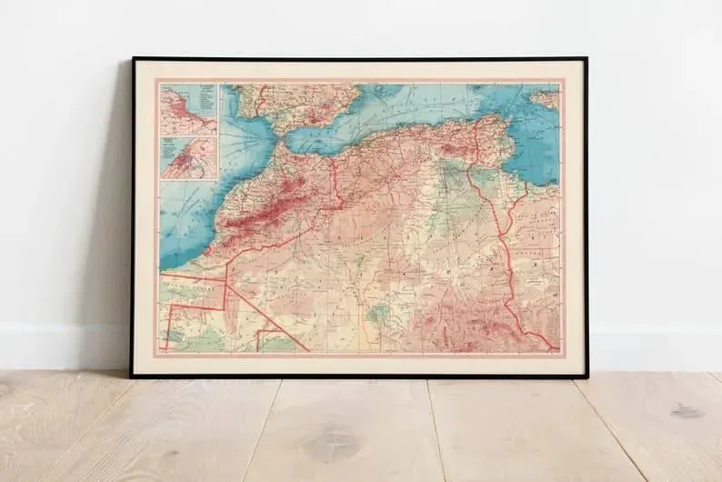 Map of Morocco, Algeria and Tunisia| Map Wall Decor