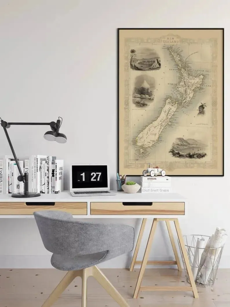 Map of New Zealand 1851 Old Map Poster Wall Art