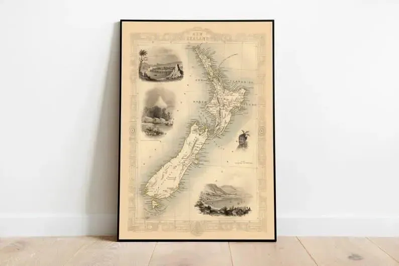 Map of New Zealand 1851 Old Map Poster Wall Art