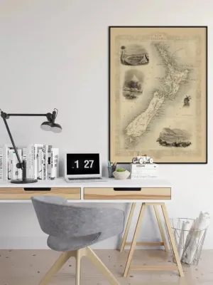 Map of New Zealand 1851 Old Map Poster Wall Art
