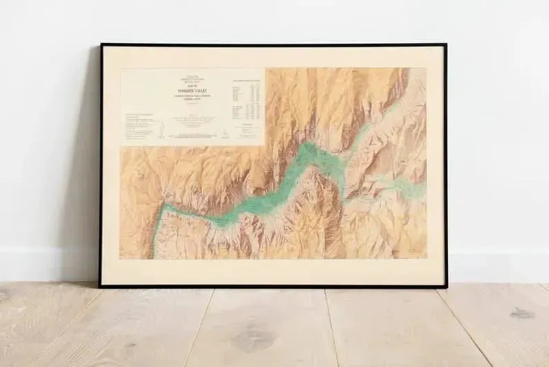 Map of Yosemite Valley| Old Map Wall Decor