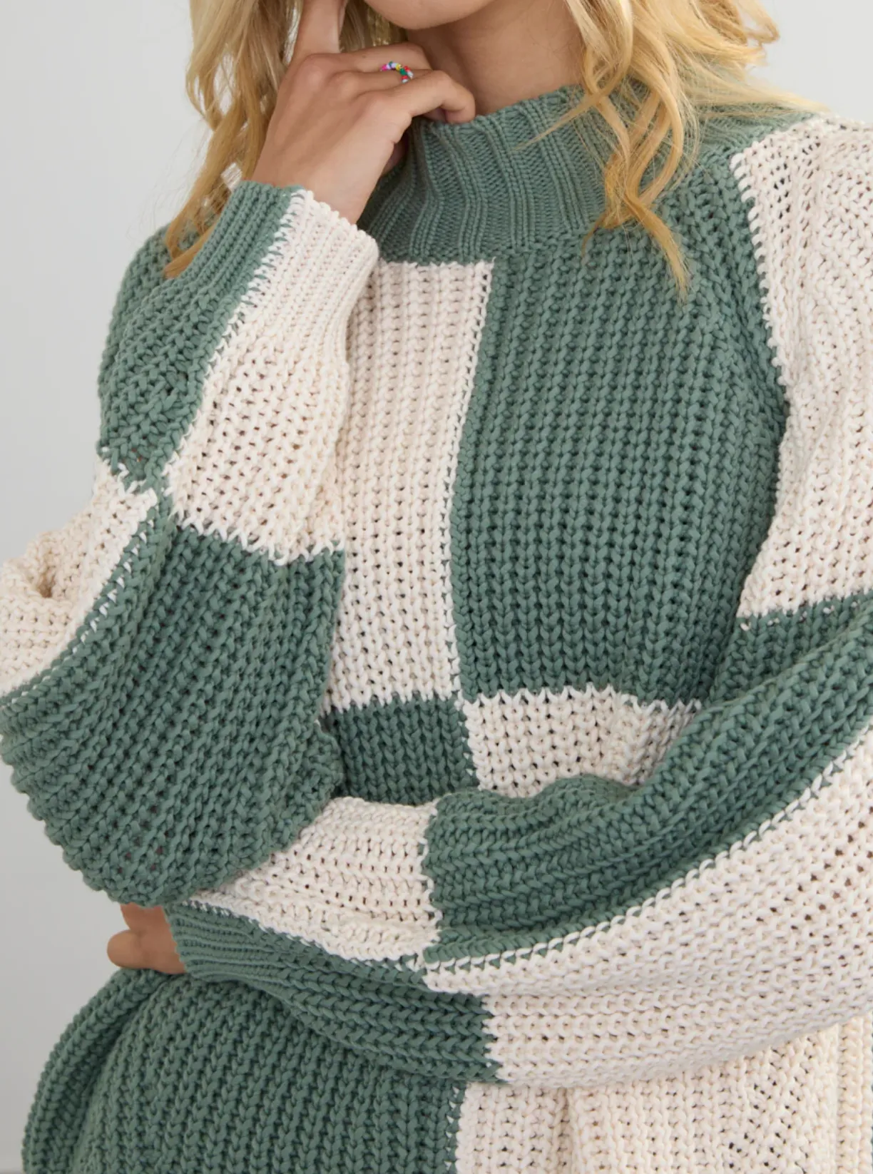 Margaret O'Leary Chessboard Pullover in Loden/Natural