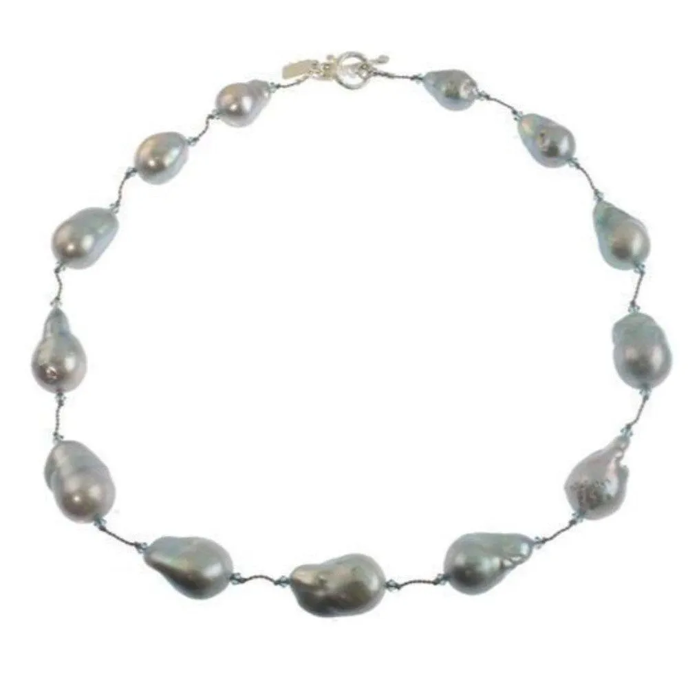 Margo Morrison Grey Baroque Pearl, Swarovski Crystal Necklace