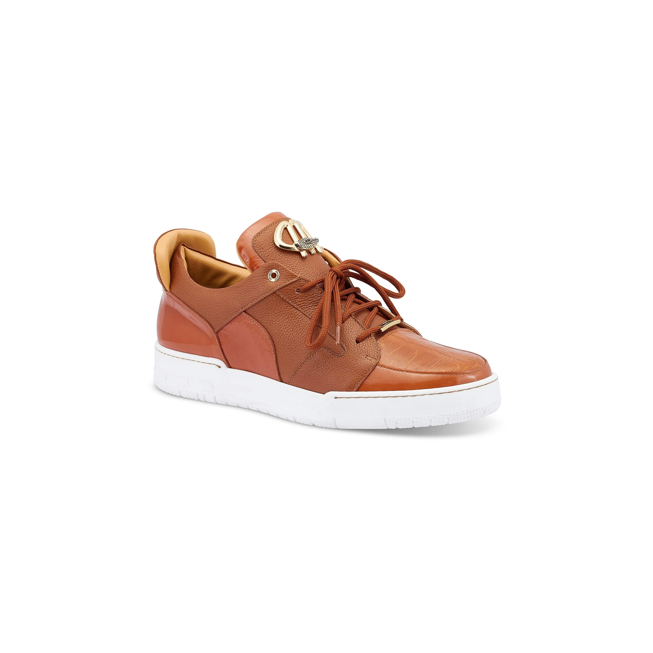 Mauri baby crocodile and leather sneaker - Cognac
