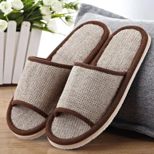 Men and women couple soft slippers Pure plain home linen slippers