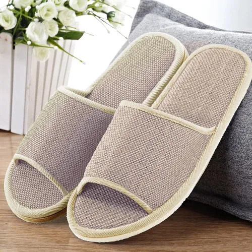 Men and women couple soft slippers Pure plain home linen slippers