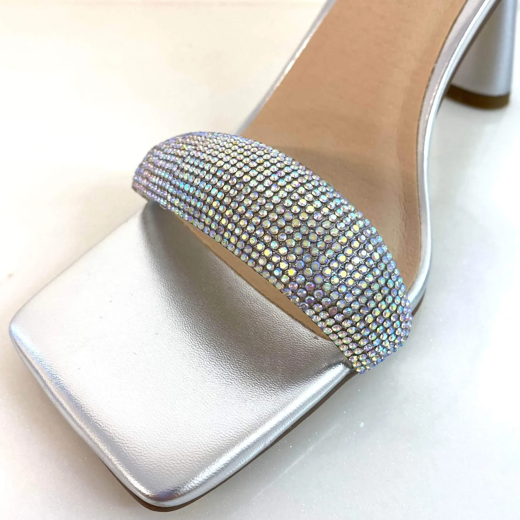 Menbur Silver Fluted Heel Square Toe Sandals