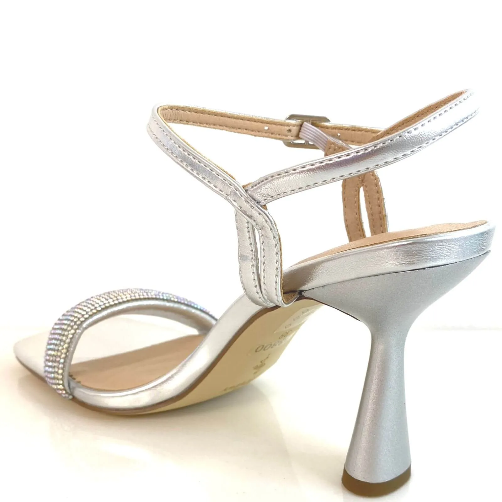 Menbur Silver Fluted Heel Square Toe Sandals