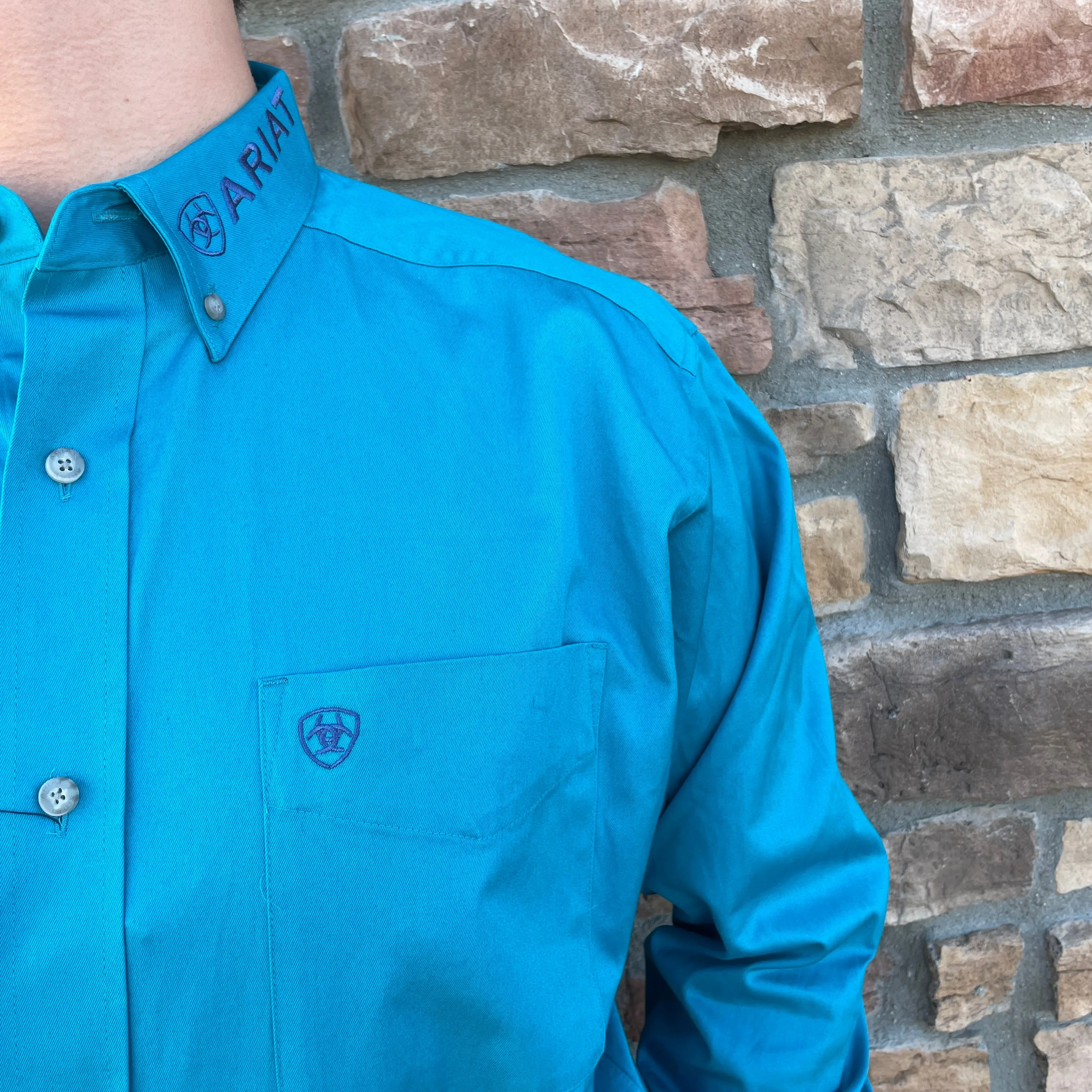 Men’s Ariat Enamel Blue Team Logo Twill Classic Fit Shirt